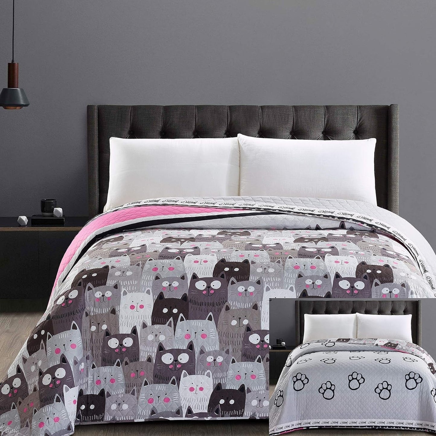 Decoking 32350 Colcha 220X240 Cm Colcha microfibra doble cara fácil de mantener Beige Marrón claro Marrón cacao Gris Acero Antracita Grafito Negro Blanco Rosa Gatos Invasión de gatos Camas y Mantas Beuche den DecoKing-Store 220X240 Cm