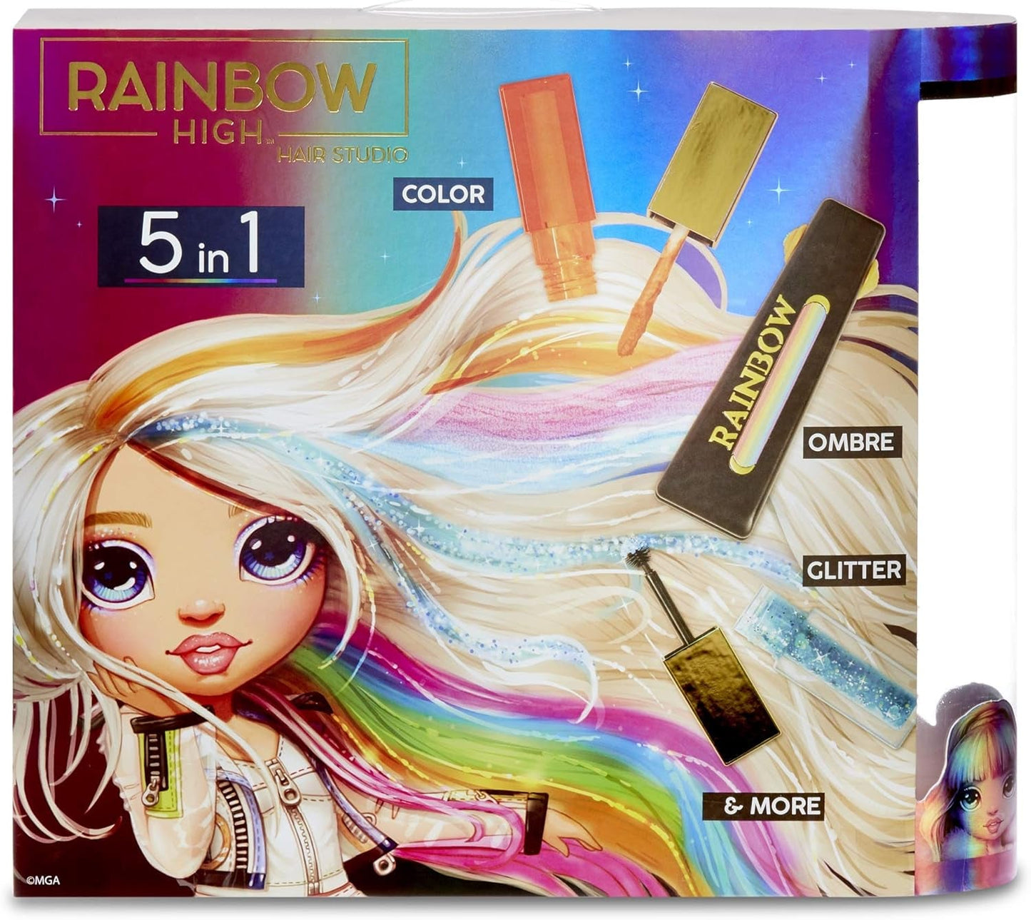 Rainbow High Hair Studio - Exclusivo juego de muñeca Amaya Raine con pelo largo para peinar - Incluye tiza lavable, cepillo para el pelo y accesorios - Regalo para niños a partir de 6 años