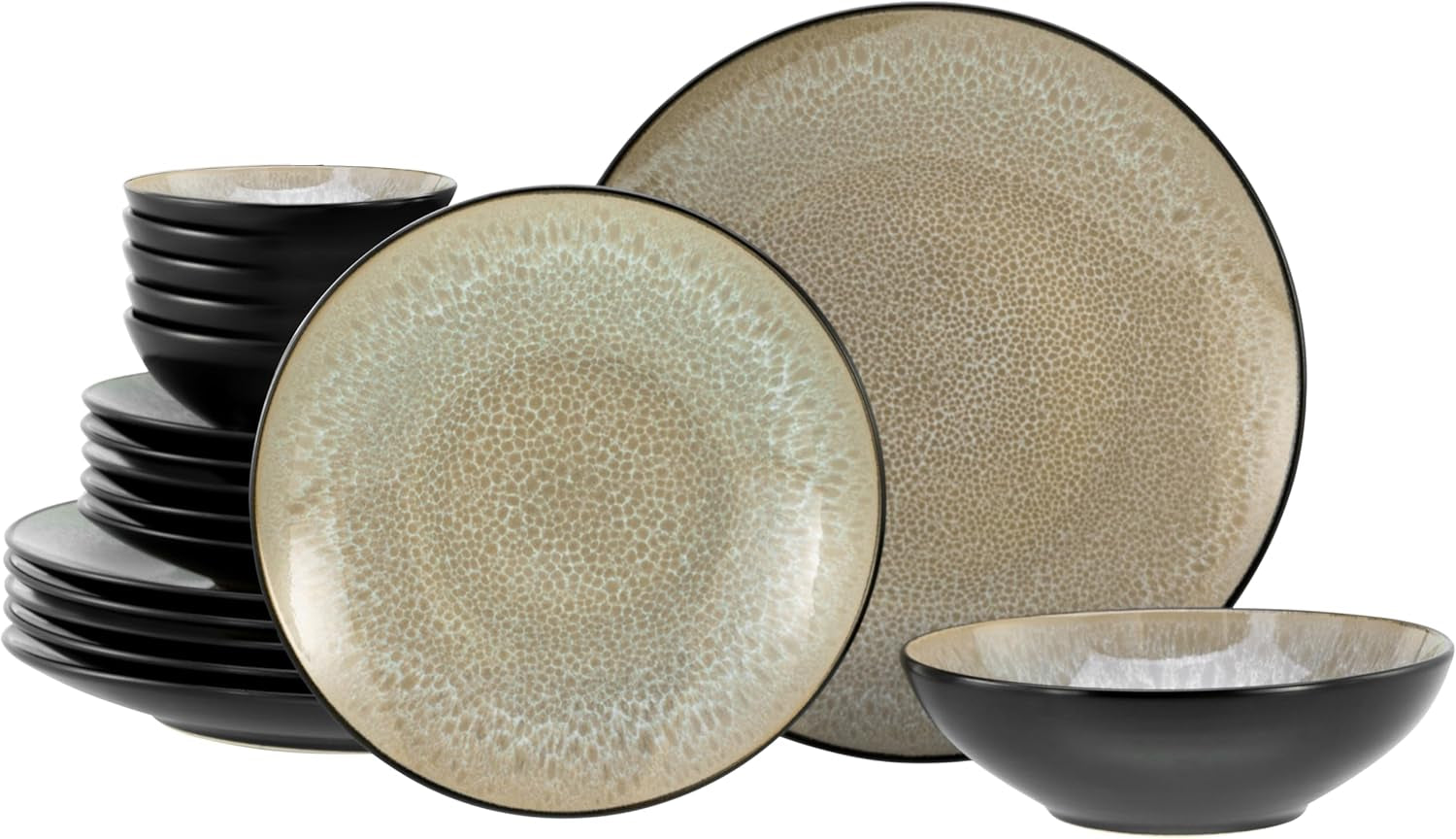 CreaTable, 24464, Serie Malmö Beige, Vajilla de 18 piezas para 6 personas, Juego de platos de gres, Apto para lavavajillas y microondas, Fabricación de calidad