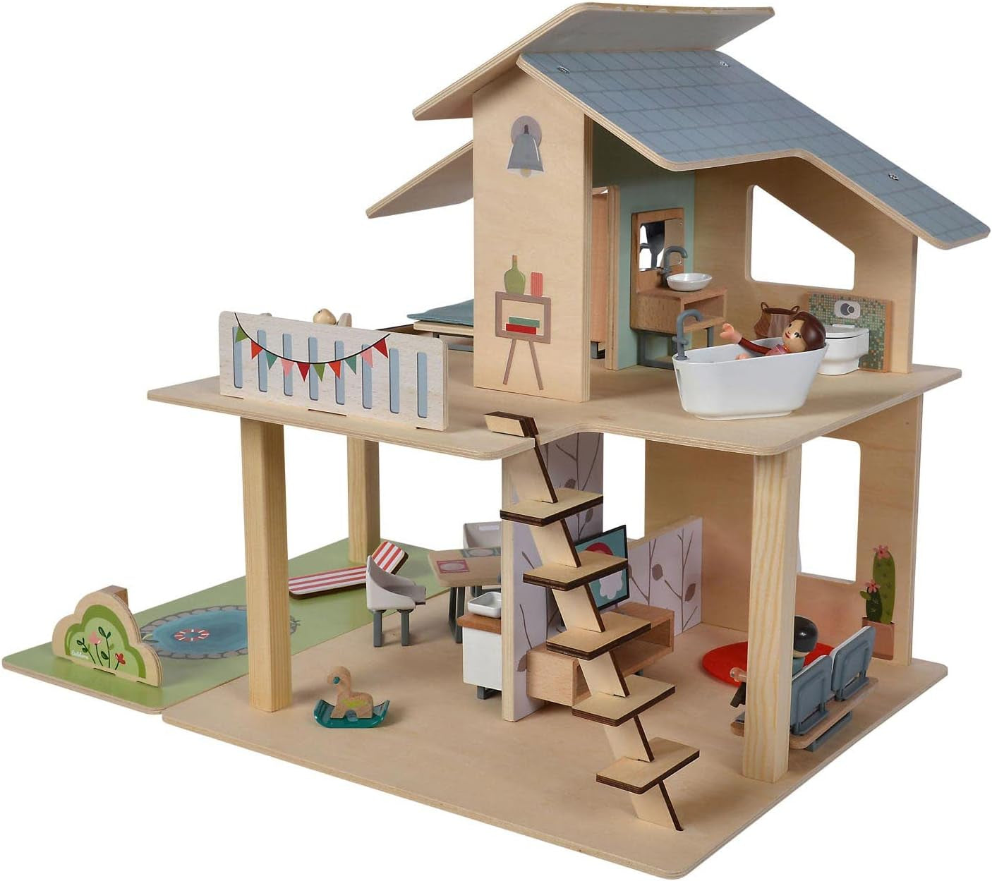 Eichhorn - Casa de muñecas con accesorios - incl. mueble y 3 figuras, sin montar, madera, 25 piezas, 53x36x44 cm, a partir de tres años