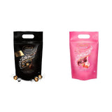 Bolas de chocolate extra oscuro Lindt LINDOR y bolas de chocolate con crema de fresa LINDOR | Bolsa resellable de 1 kg | aprox. 80 bolitas de chocolate blanco con crema de fresa