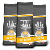 DER-FRANZ Kaffee Crema, Intensidad 4/5, 100% Arábica, ganze Kaffeebohnen, 3 x 500 g