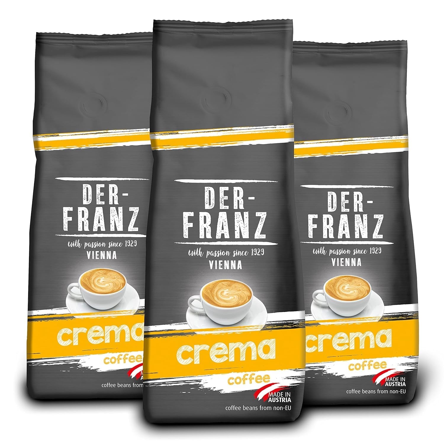 DER-FRANZ Kaffee Crema, Intensidad 4/5, 100% Arábica, ganze Kaffeebohnen, 3 x 500 g