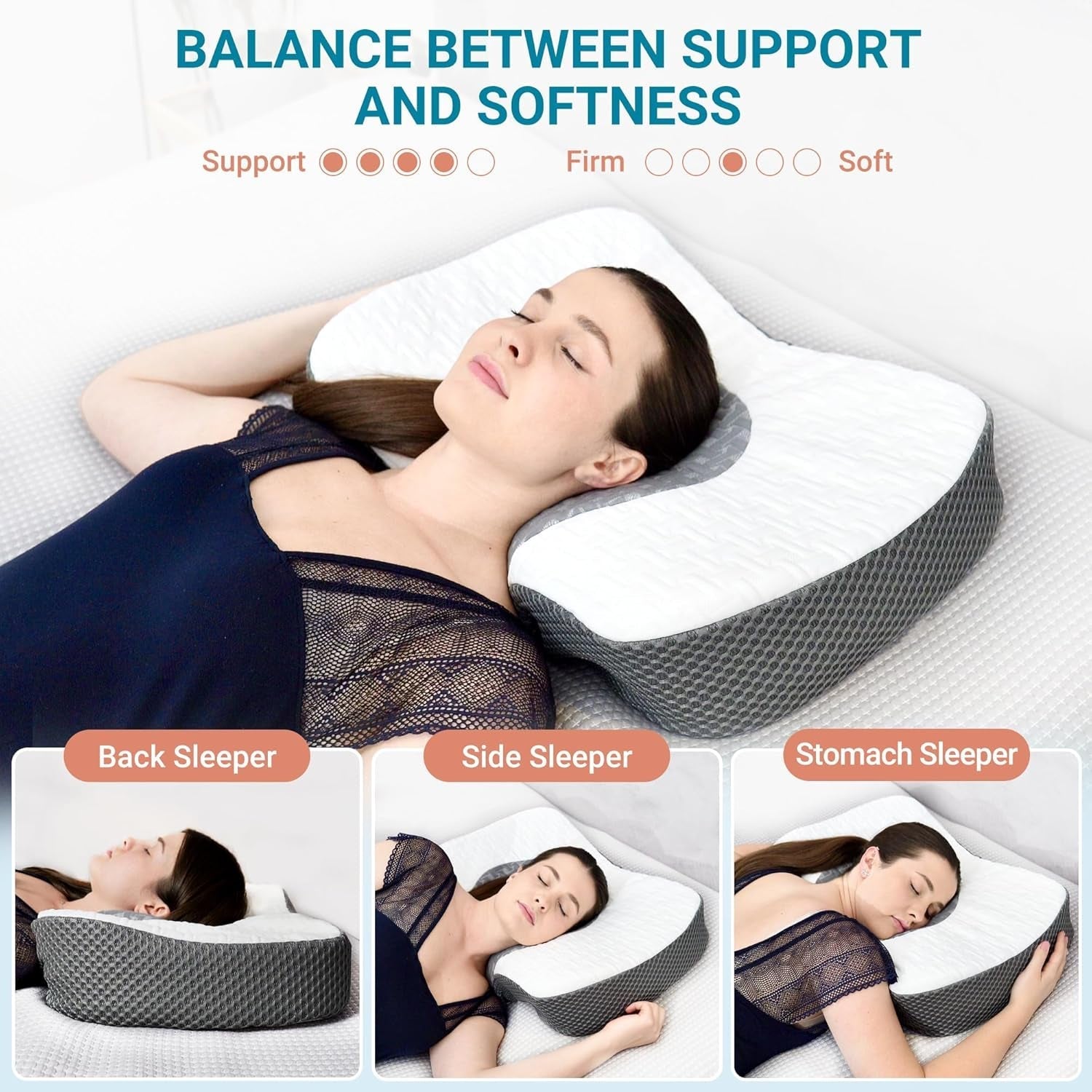 Elviros Almohada ortopédica de espuma viscoelástica Almohada para el dolor de cuello Almohada para dormir Almohada cervical ergonómica Almohada de apoyo para el cuello Almohada antirronquidos para personas que duermen de lado boca abajo Almohadas ortopédicas cervicales blancas Naty Shop