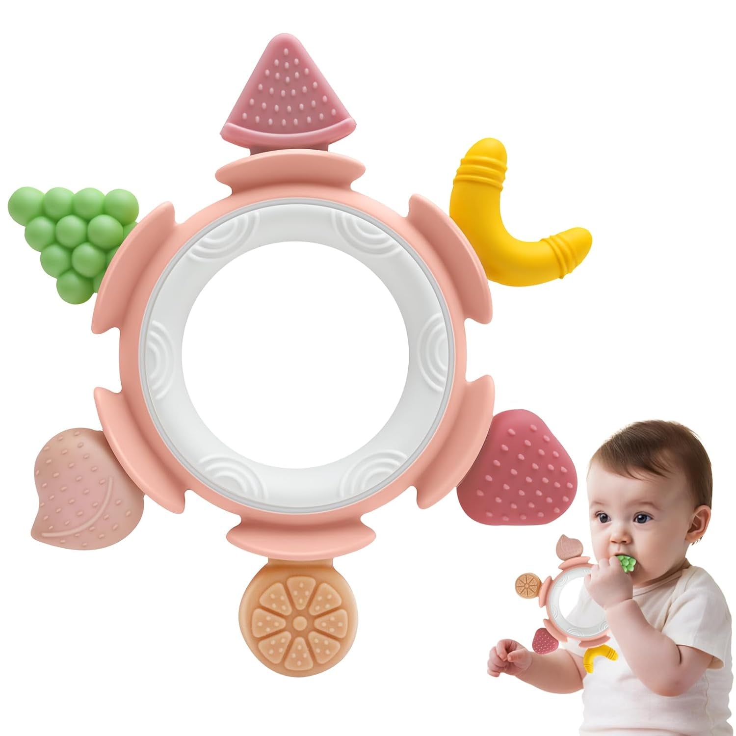 Anillo Mordedor para Bebé Juguete Sensorial para 0 3 6 7 8 9 10 12 Meses Juguete Ayuda para la Dentición del Bebé para Recién Nacidos 3 6 12 18 Meses Niños Niñas Regalos de Pascua para Fiesta de Baby Shower Marrón