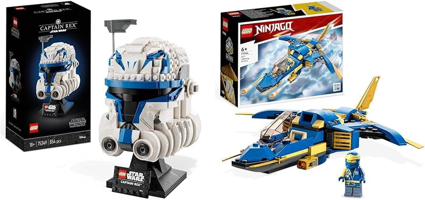 LEGO 75349 Star Wars Capitán Rex Juego de casco Clone Wars Serie de modelos coleccionables 2023 Pieza de recuerdo e idea de regalo Juegos de construcción Besuche den LEGO-Store Bundle con Jay's Thunder Jet Evo,