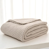 Manta de punto grueso, Ligera, Beige, 100% algodón orgánico, Manta para sofá, sofá, cama, niño, habitación infantil, Rústica, Shabby chic, Casa de campo moderna, 152,4 X 203,2 cm, Incluye bolsa de lavandería Camas y mantas Ropa de cama Longhui