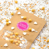 Streusel Glück, Sprinkles con corazones blancos y bolas doradas, 40 gramos Sprinkles Naty Shop