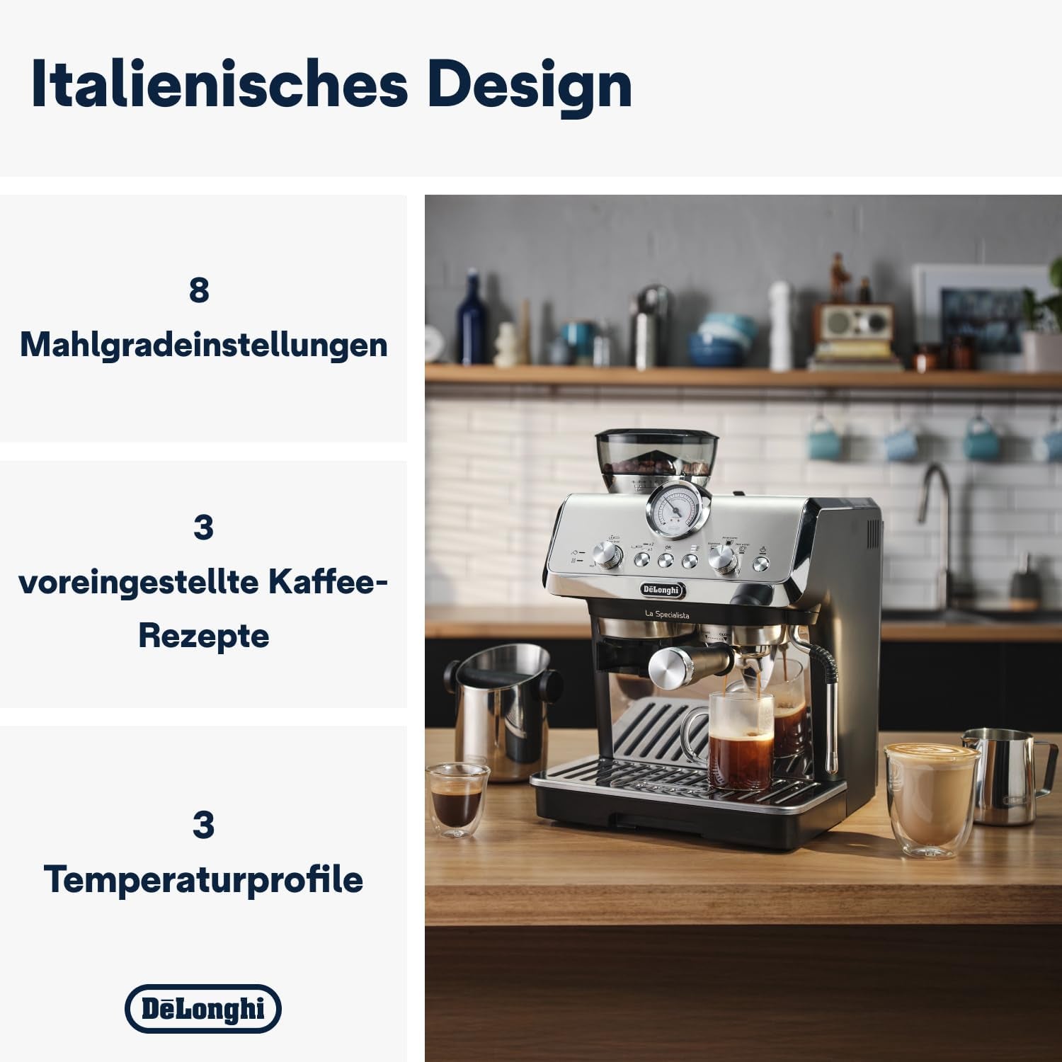 De'Longhi La Specialista Arte EC9155.MB Cafetera espresso con portafiltro y molinillo, 8 niveles de molido, 15 bares de presión, 3 niveles de temperatura, espumador de leche, 1550 W, depósito de 1,7 L, acero inoxidable/negro, incluye kit de barista