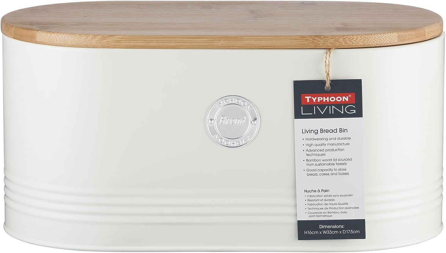 , Panera de acero inoxidable color crema "Living" con tapa de bambú, crema Cajas para guardar alimentos Naty Shop Pan Crema