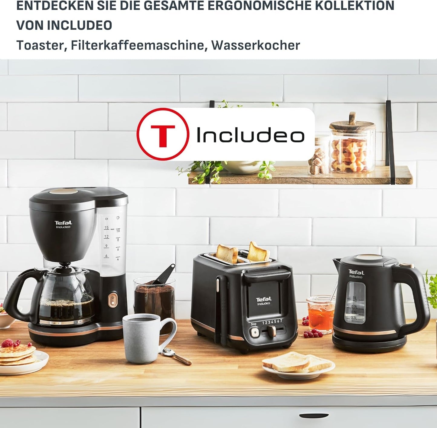 Tefal Cafetera espresso con filtro Includeo, Cafetera espresso extremadamente fácil de usar, Apta para diestros y zurdos, Apertura automática de la tapa, 1,25 L, 10 a 15 tazas, CM533811