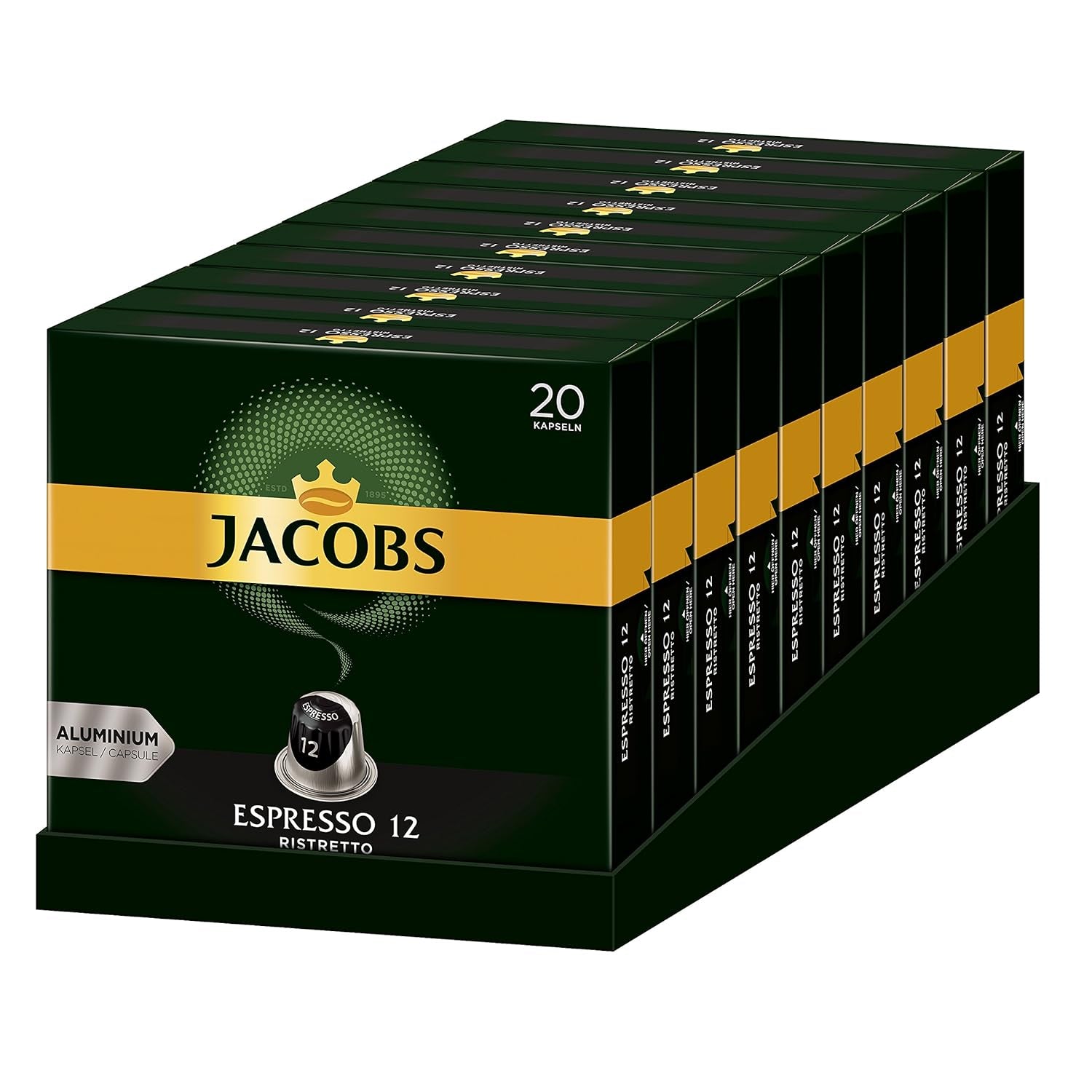 Kaffeekapseln Espresso Ristretto, Intensität 12 von 12 & Kaffeekapseln Krönung Crema, 200 Kapseln compatibles con Nespresso, 10er Pack, 10 x 20 Getränke, 1040 g