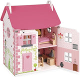Janod Mademoiselle Casa de muñecas de madera de 3 pisos con 11 accesorios, réplica de juguete, desarrolla la imaginación, a partir de 3 años, J06581