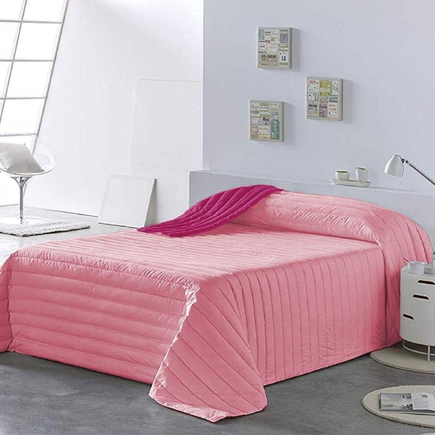 PETTI Artigiani Italiani - Cubrecama individual, colcha doble cara, colcha de muelles, azul medianoche, blanco, 100% Made in Italy Edredones y edredones Naty Shop Rosa Cama 100 (170 X260 Cm)