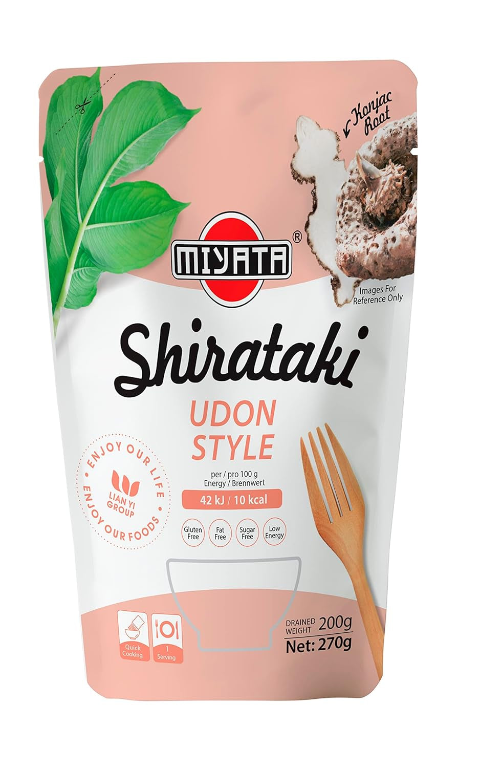 Miyata Shirataki Fideos Udon Harina Konjac Paquete de 6 (6 x 270 g)