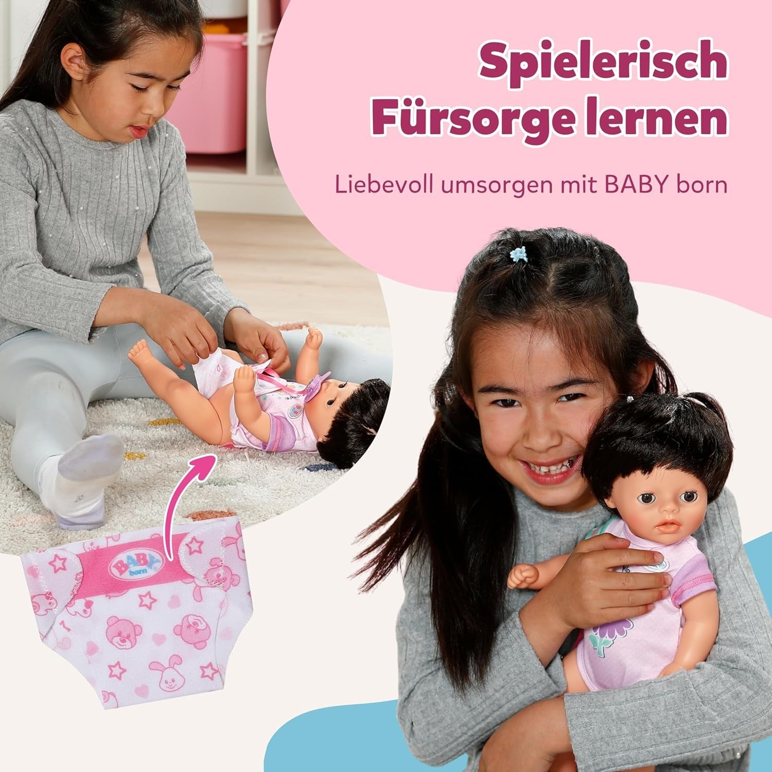 BABY Born Amy - Muñeca 36 cm - Muñeco bebé con 7 funciones para niños a partir de 1 año - Funciona sin pilas - Incluye accesorios y colchón