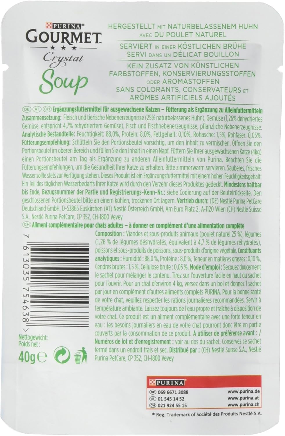 Sopa de Cristal Gourmet para Gatos con Pollo y Verduras Naturales, Pack de 32 (32 x 40g)