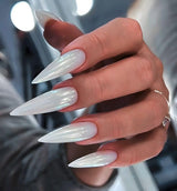 Mouyouglow-uñas largas Stiletto, color blanco lechoso, degradado, purpurina rosa, uñas postizas frescas con pegamento, uñas artificiales con purpurina rosa ombré