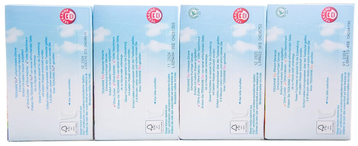 Teekanne Frio Pack de 4, ruibarbo-cereza, grosella-limón, frambuesa-limón, melocotón-maracuyá (4 x 45 g)