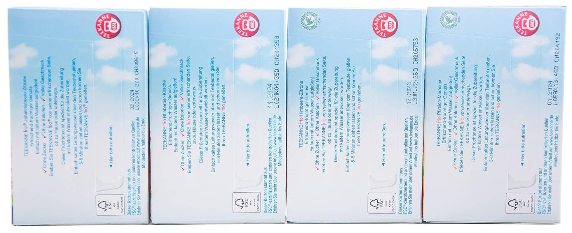 Teekanne Frio Pack de 4, ruibarbo-cereza, grosella-limón, frambuesa-limón, melocotón-maracuyá (4 x 45 g)