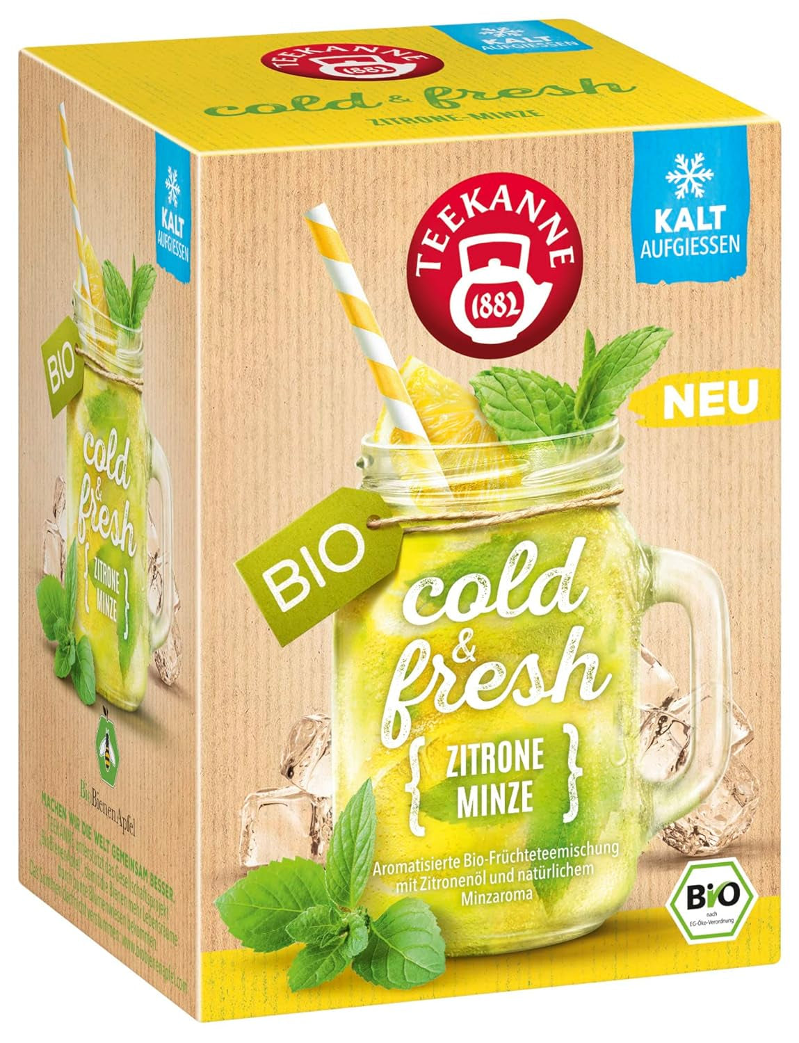 Teekanne Cold & Fresh BIO 4Er Mix - Con las nuevas variedades limón-menta, melocotón-maracuyá, naranja-romero, pomelo-menta-jengibre (4 X 45G)