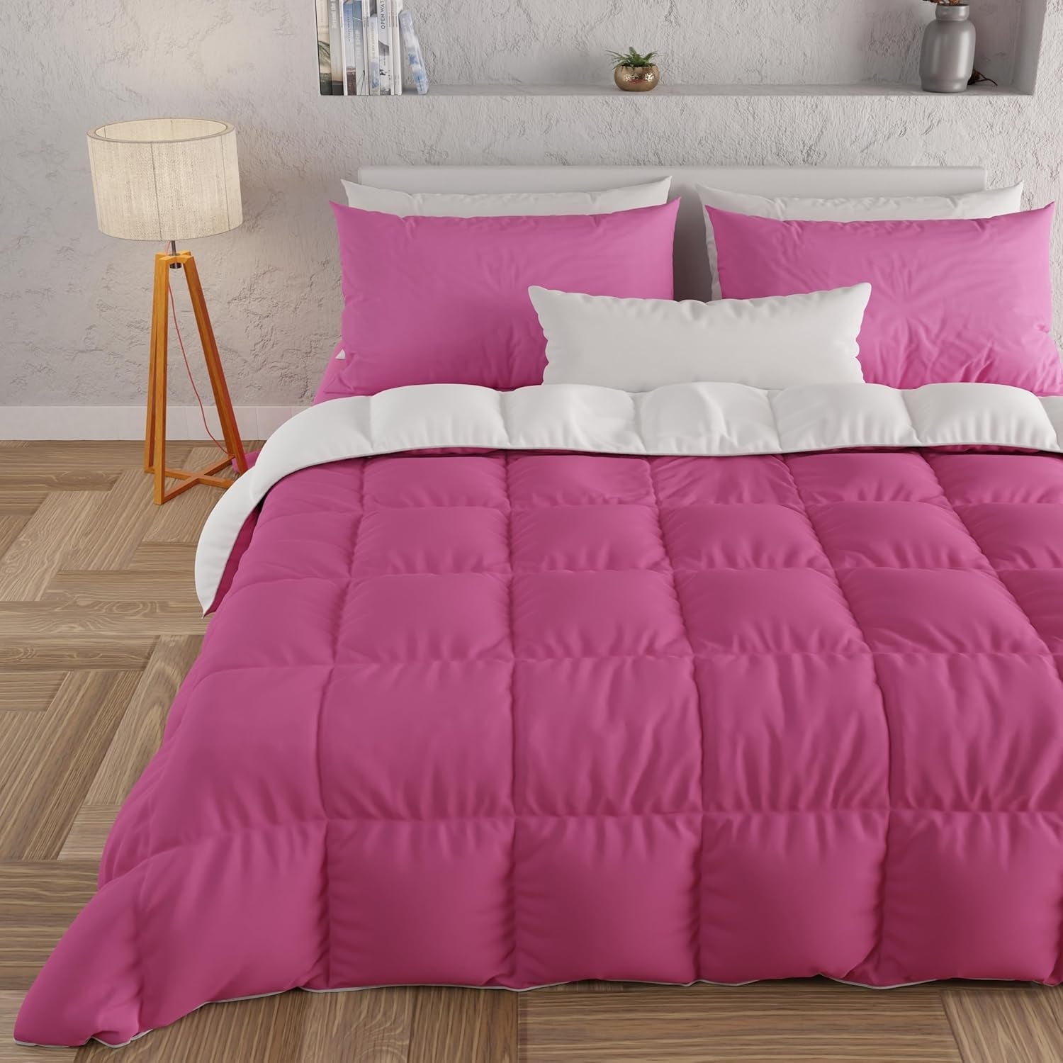 PETTI Artigiani Italiani - Edredón de invierno para cama de matrimonio, maxi, monocromático, doble cara, blanco, gris, 100% Made in Italy Edredones y edredones Naty Shop Blanco fucsia Una Piazza E Mezza