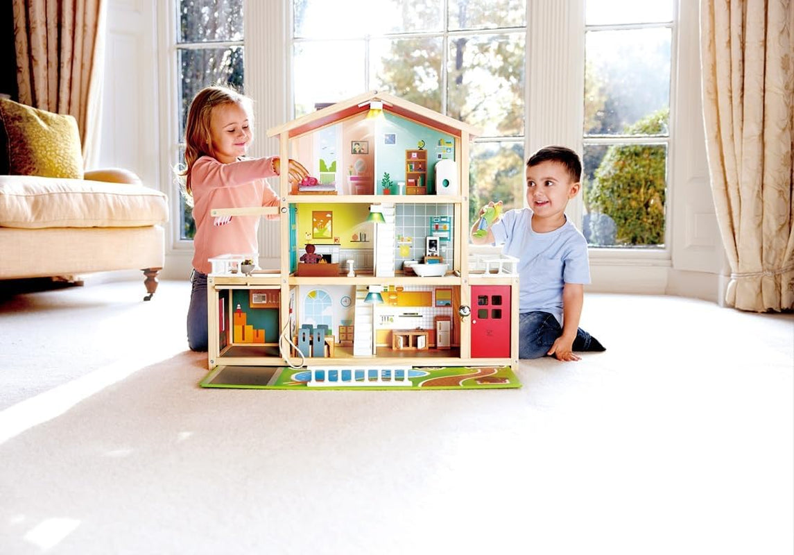 Hape Doll's Villa Casa de muñecas de madera de 10 habitaciones Juego de rol creativo que incluye muebles y accesorios Juguete educativo para edades de 3 años en adelante