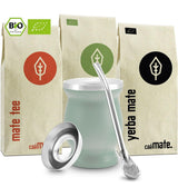 Juego de Té Mate Bio ● 3 Surtidos de Mate + Taza de Mate de Acero Inoxidable de Doble Pared + Bombilla + Instrucciones de Preparación (Negro)