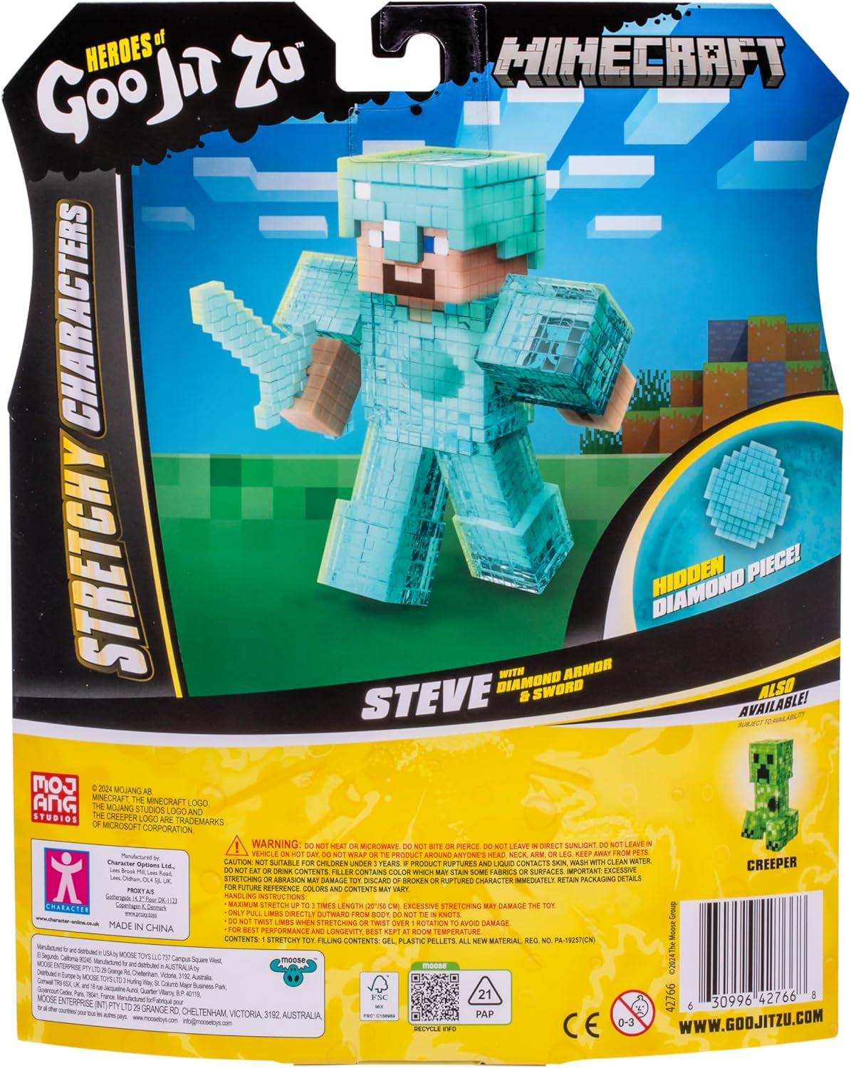 Heroes of Goo Jit Zu - Figura expandible de Minecraft - Steve con armadura y espada de diamantes, relleno pegajoso súper elástico con elemento de diamante oculto en el interior, se expande a figuras de acción de 3 tamaños Naty Shop