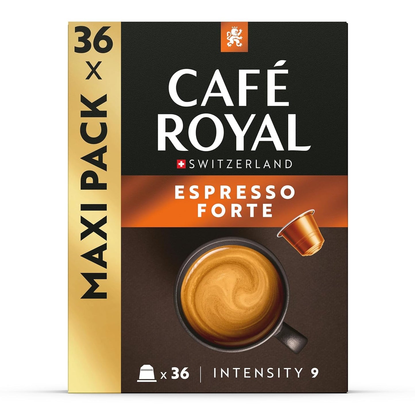 Café Royal Espresso Forte – Cápsulas de café compatibles con Nespresso®, 100% Arábica, con cuerpo, tueste medio, intensidad 9/12, 36 cápsulas