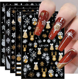 JMEOWIO Nagelsticker Weihnachten Gold Glitter Silver 8 Blatt Nail Art Sticker Selbstklebend Nagelaufkleber Schneeflocke Winterurlaub Dekoration Nageldesign Zubehör