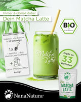Mezcla de Latte Bio Matcha de Nananatura con 22% de té verde en polvo de grado ceremonial de Japón | Para disfrutar del té de forma sencilla y deliciosa | También apto para helados y pasteles.