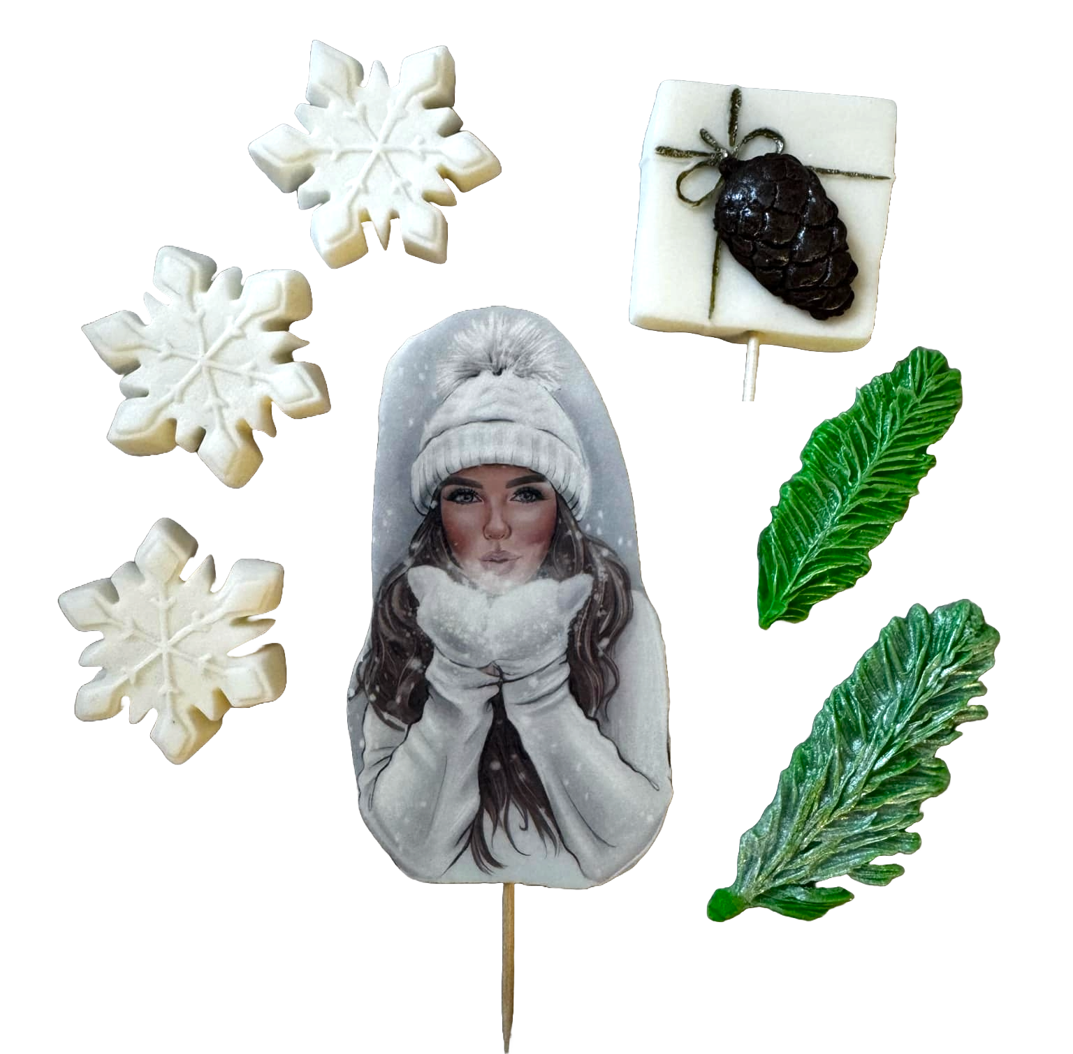 Set de 7 adornos de pasta de azúcar comestible, Bella Dama, sombrero blanco Decoraciones de pasta de azúcar Naty Shop