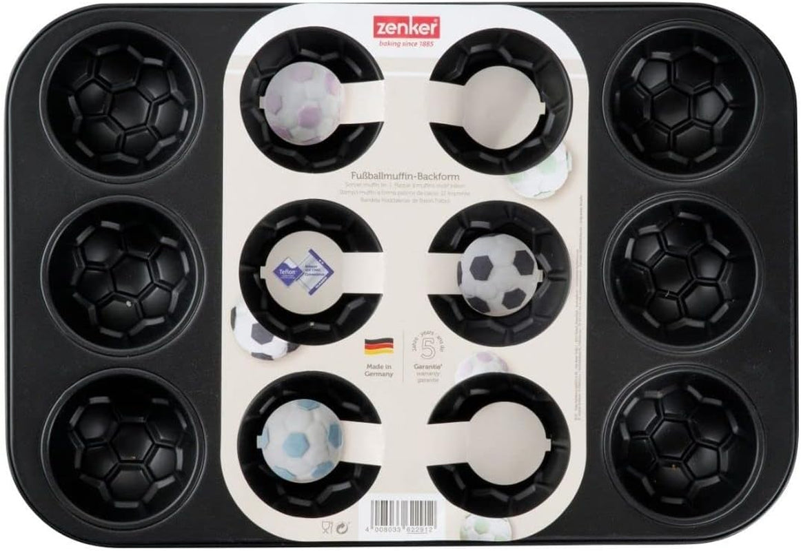 Zenker 12Er Muffinform – Muffinbackblech Für Muffins Und Cupcakes Aus Der Serie Soccer Baking– Hitzebeständiges 12Er Muffinblech Mit Antihaftbeschichtung, Schwarz Moldes y bandejas para hornear Naty Shop