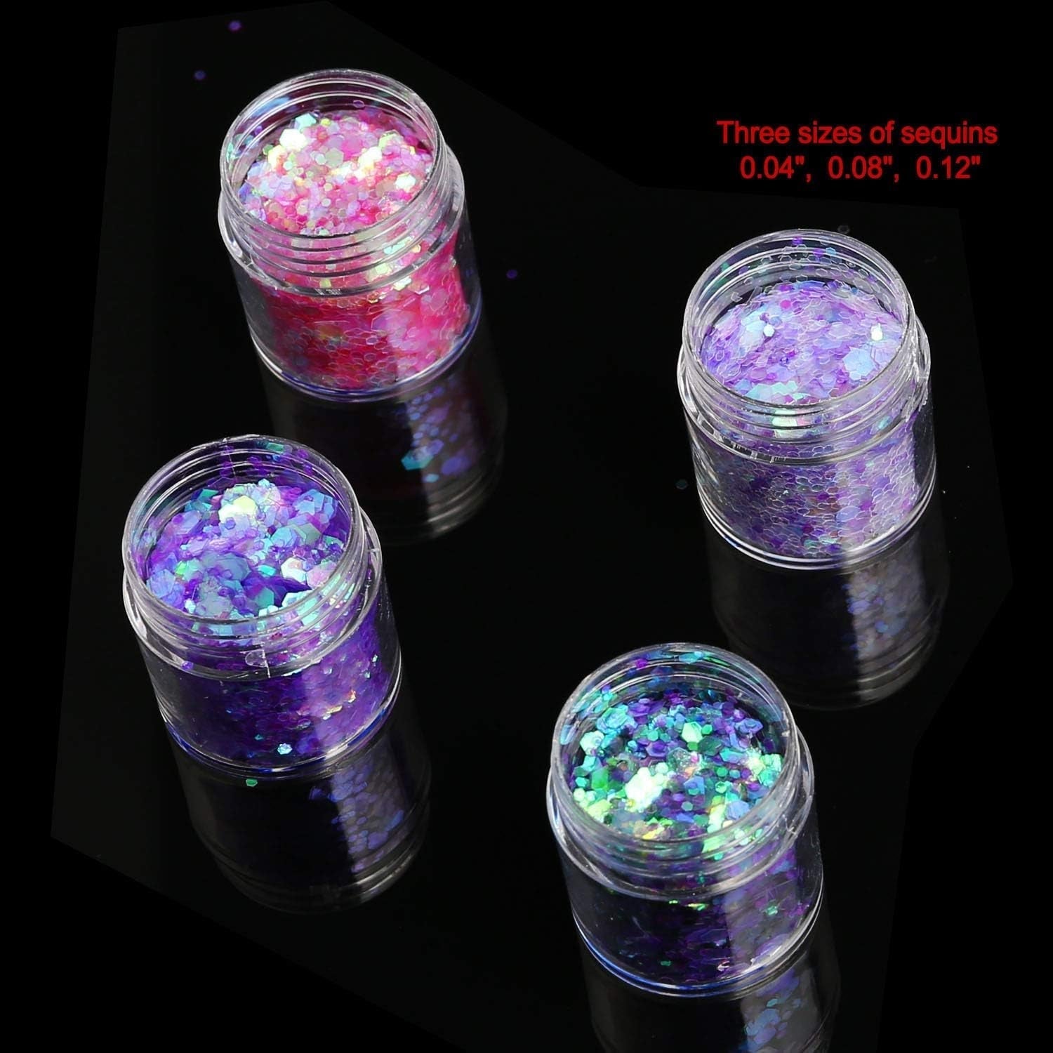 HOWAF 12 cajas de purpurina para uñas, cepillo para el rostro y el cuerpo, maquillaje con purpurina, purpurina para uñas, ojos, labios, pelo, decoración corporal, Halloween, Navidad, festivales, disfraces, accesorios de maquillaje