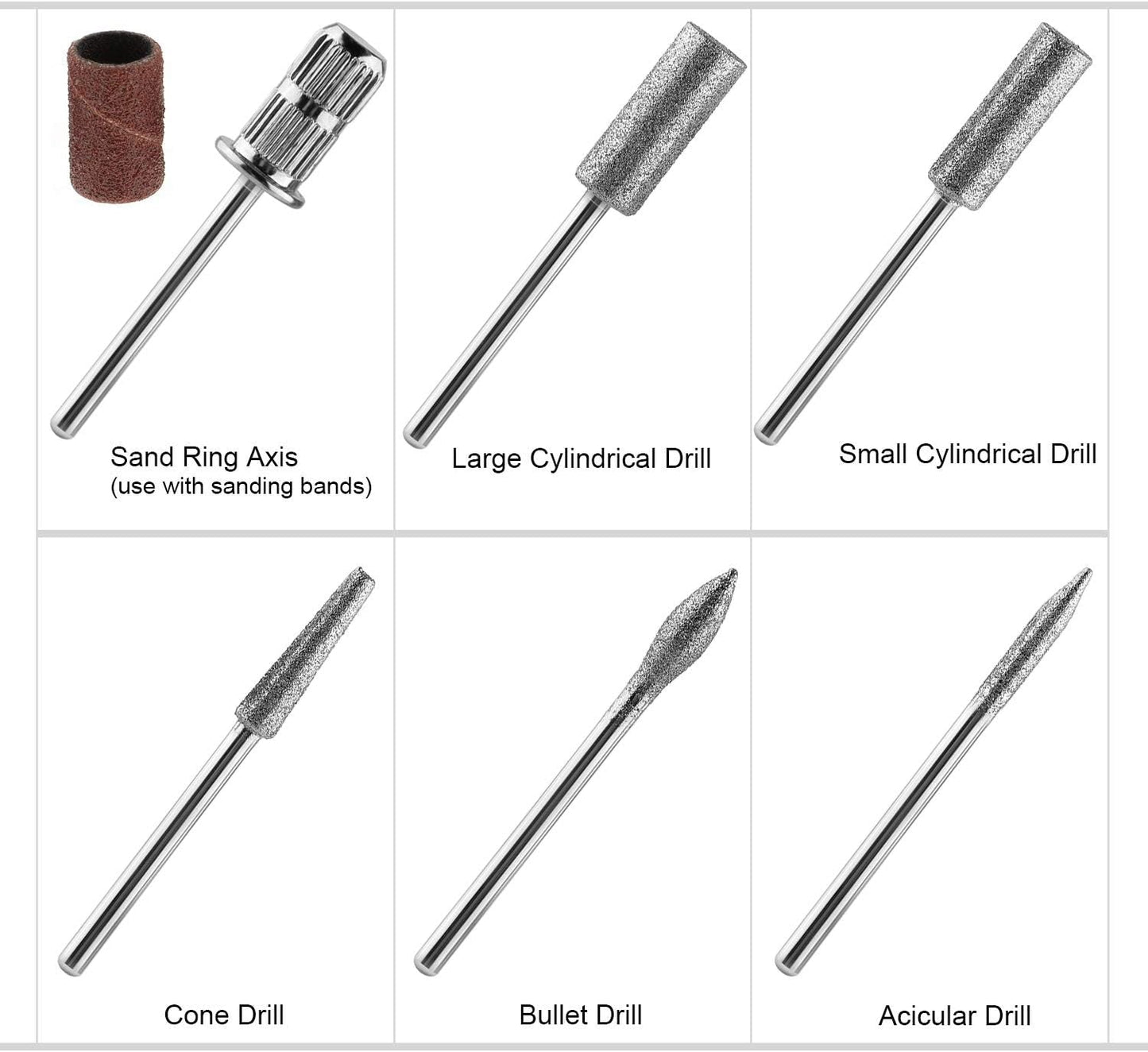MWOOT Brocas de Diamante para Limas de Uñas Eléctricas con Mangas de Esmerilado Bandas de Esmerilado Brocas para Uñas Accesorios para Uñas Artificiales Removedor de Cutículas