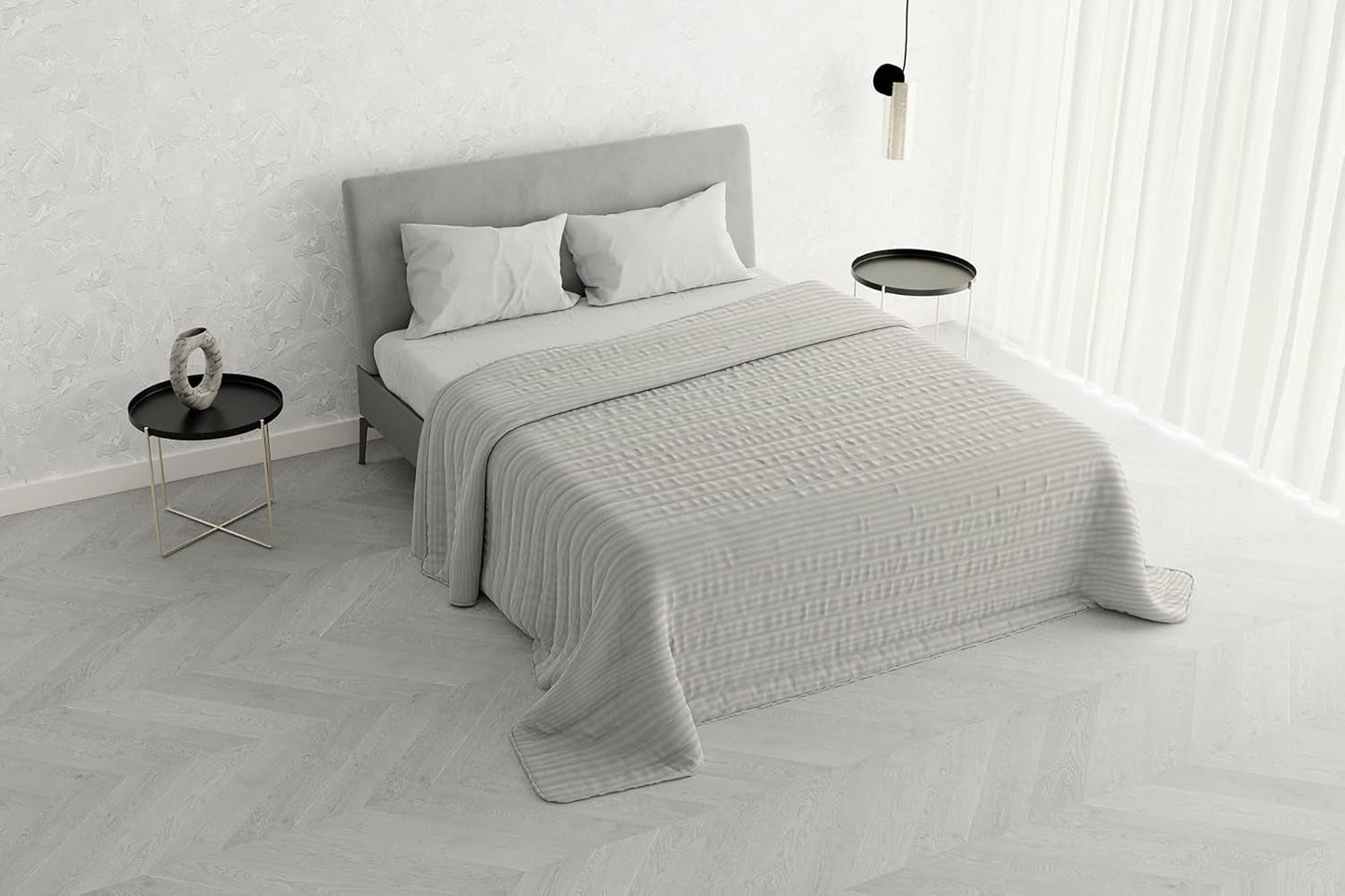 Colcha de verano Satin Stripes, poliéster, crema, 260X250 Cm Edredones y edredones Naty Shop