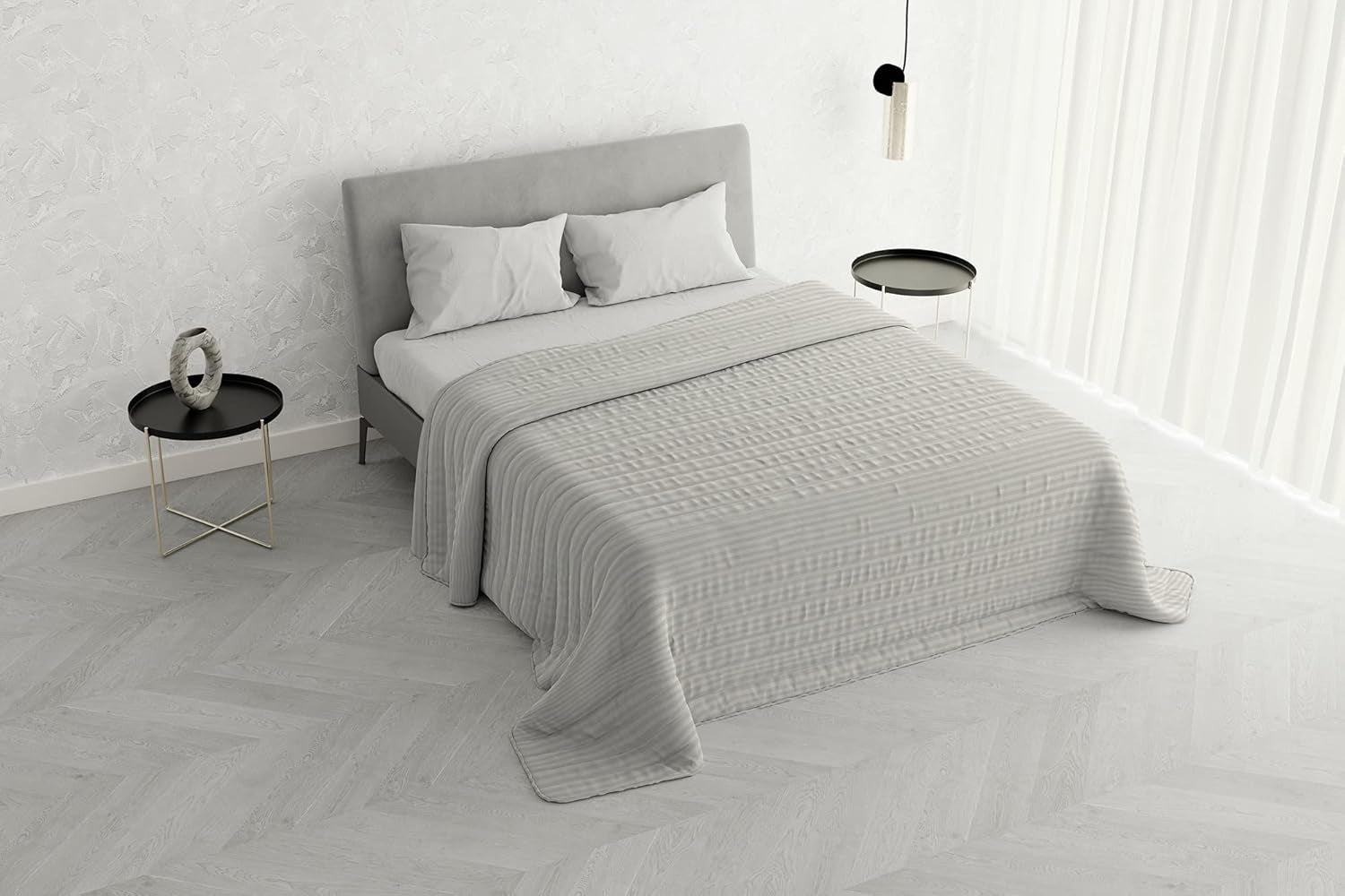 Colcha de verano Satin Stripes, poliéster, crema, 260X250 Cm Edredones y edredones Naty Shop