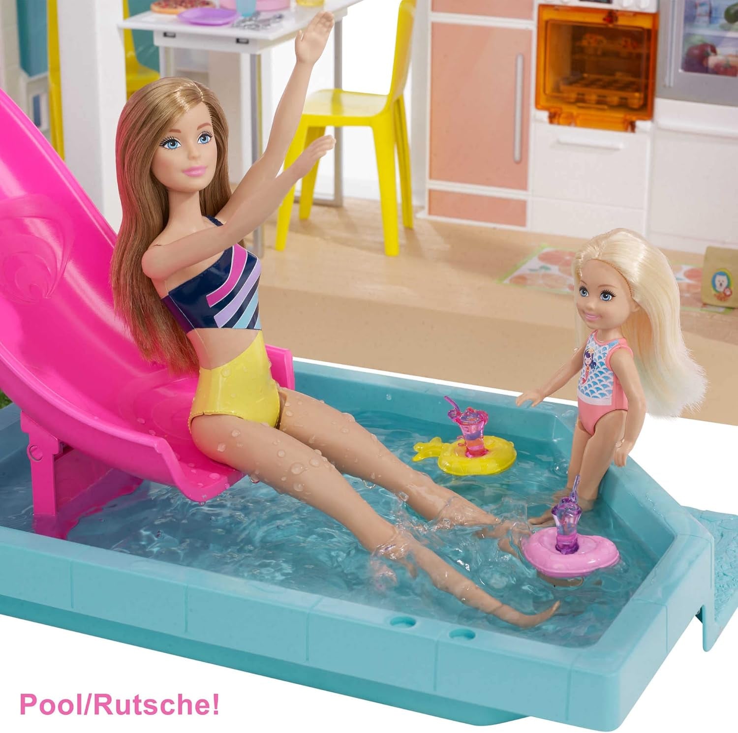 Barbie Dream House (114 Cm), Casa de Muñecas de 3 Pisos, Piscina, Tobogán, Elevador de Silla de Ruedas, 75 Accesorios, Muñecas, Apta como Regalo para Niños de 3 Años en Adelante, GRG93 Naty Shop Casas de Muñecas