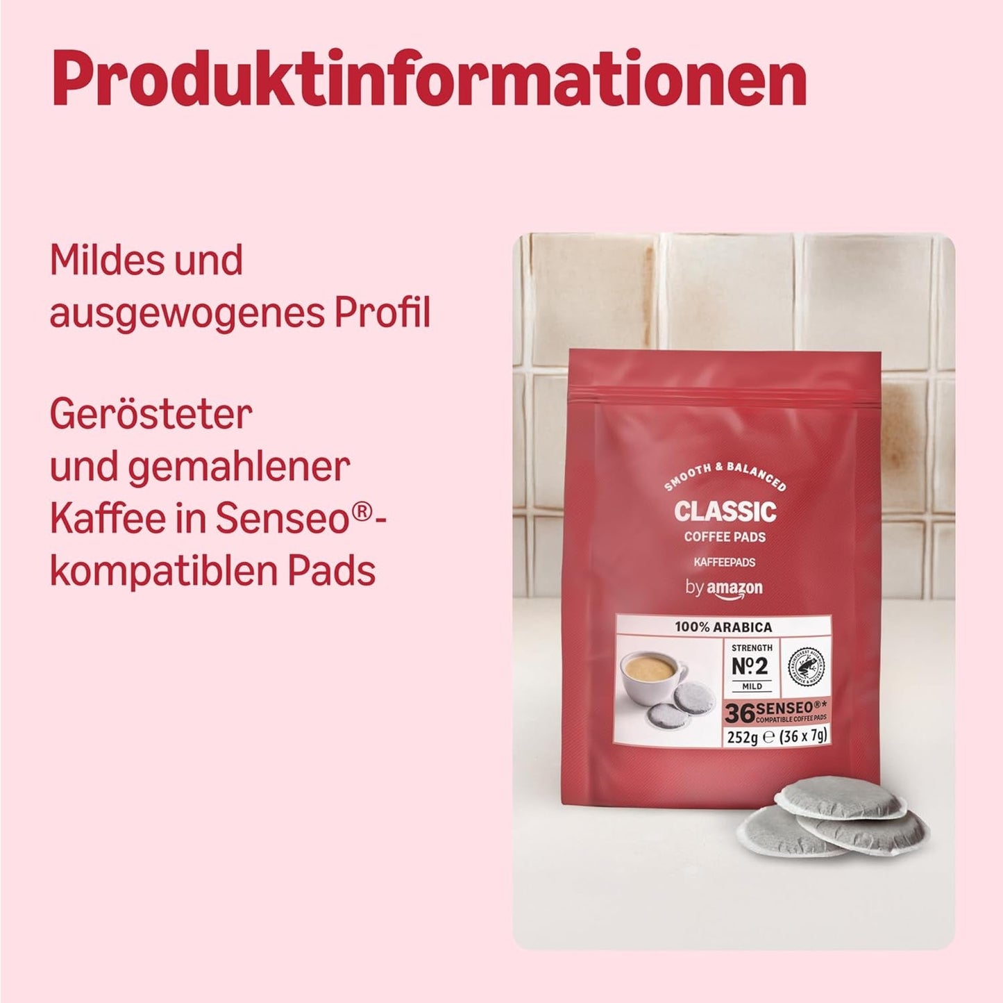 de Amazon Klassische Kaffeepads aus 100% Arábica, fabricado para Senseo-Maschinen, 36 piezas (1 paquete con 36 piezas) – Certificado Rainforest Alliance