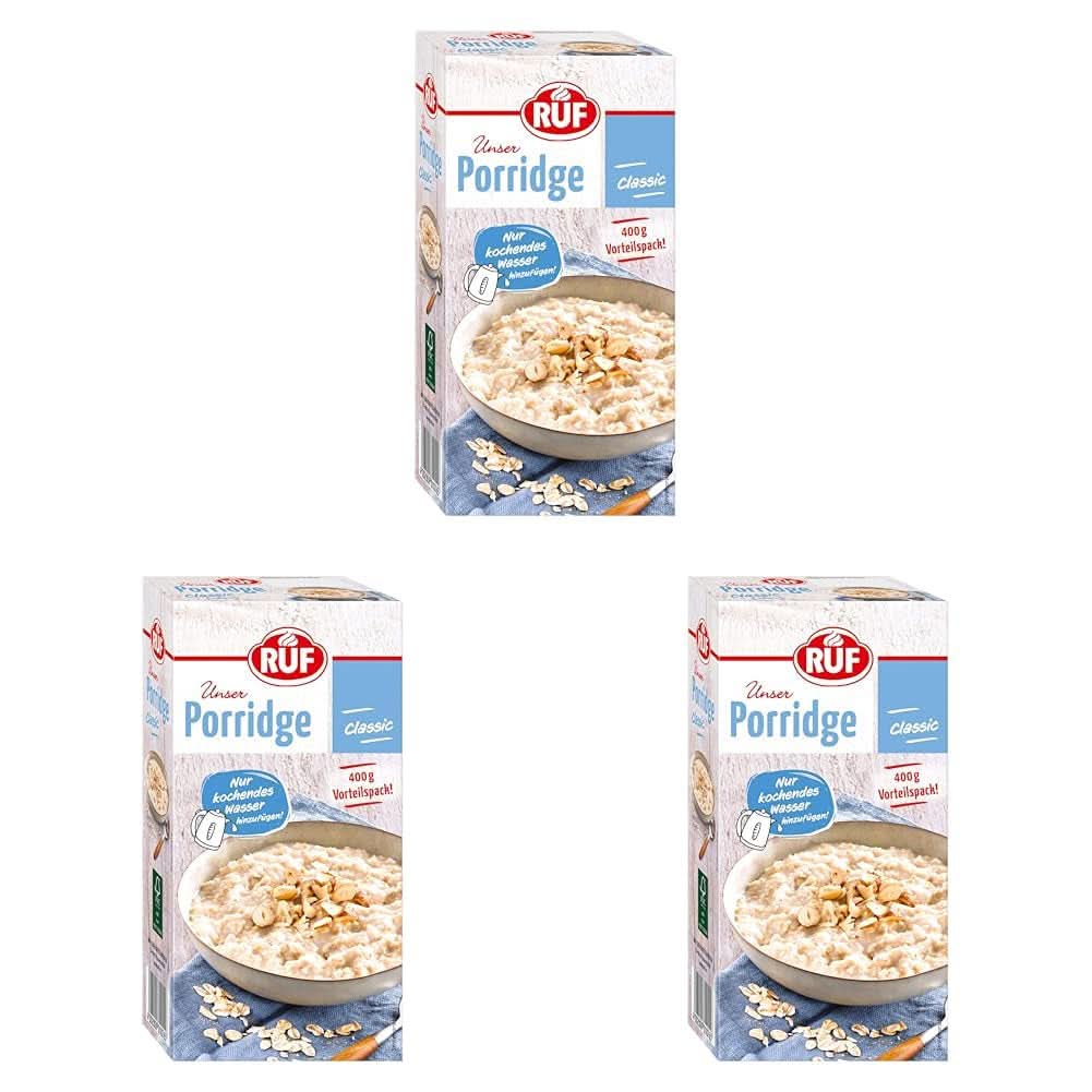 RUF Papilla Manzana Canela, con copos de avena integral, fino sabor a canela y trozos de manzana deshidratada, 400 gramos Cereales Naty Shop Set 3 x 400 gramos Classic
