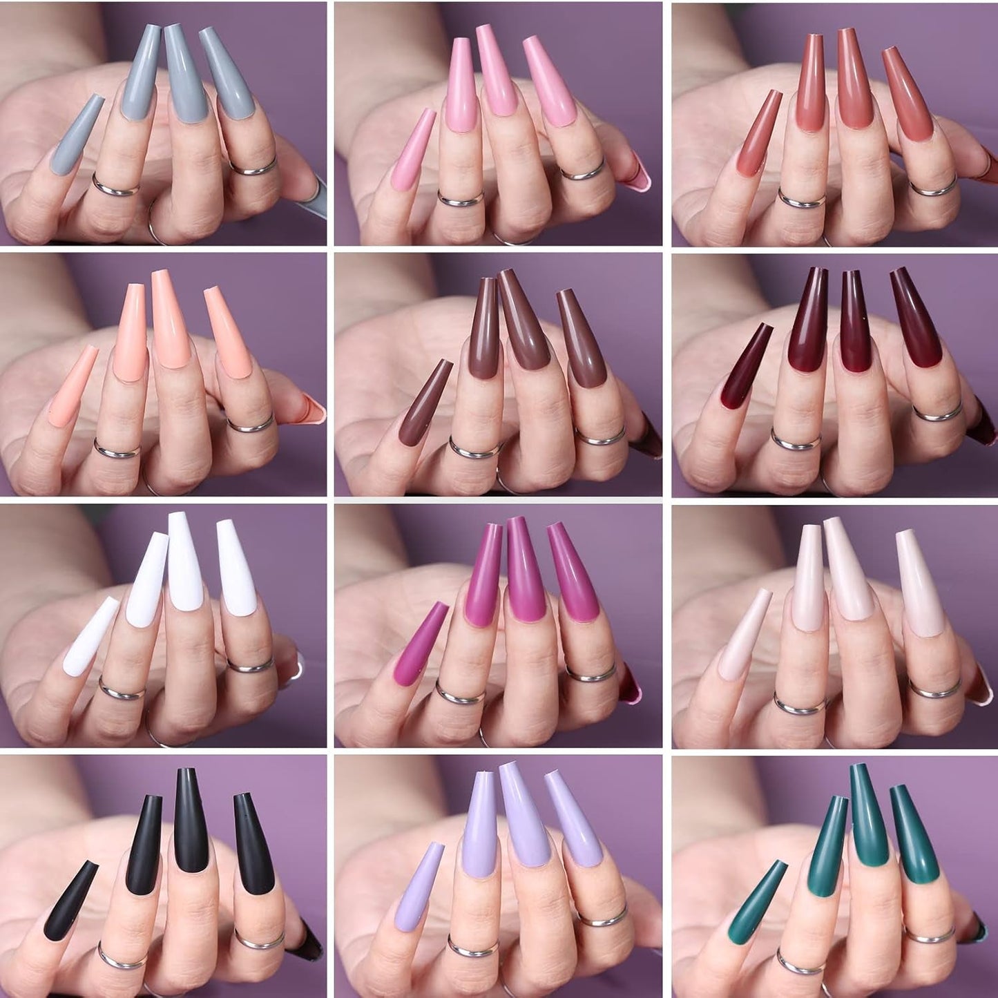 FANDAMEI 12 colores 288 Uds uñas postizas lisas bailarina larga ataúd uñas postizas puntas de uñas acrílicas uñas postizas largas de bailarina