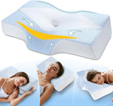 Almohada para el cuello de espuma viscoelástica Almohada ortopédica ergonómica para el dolor de cuello y hombros - Almohada refrescante para dormir de lado, boca arriba y boca abajo con soporte para el cuello Almohadas ortopédicas cervicales Naty Shop Azul Blanco (63,5 cm * 40,6 cm * 10,7/13,2 cm) Blau Weiss (63,5 cm * 40,6 cm * 10,7/13,2 cm)