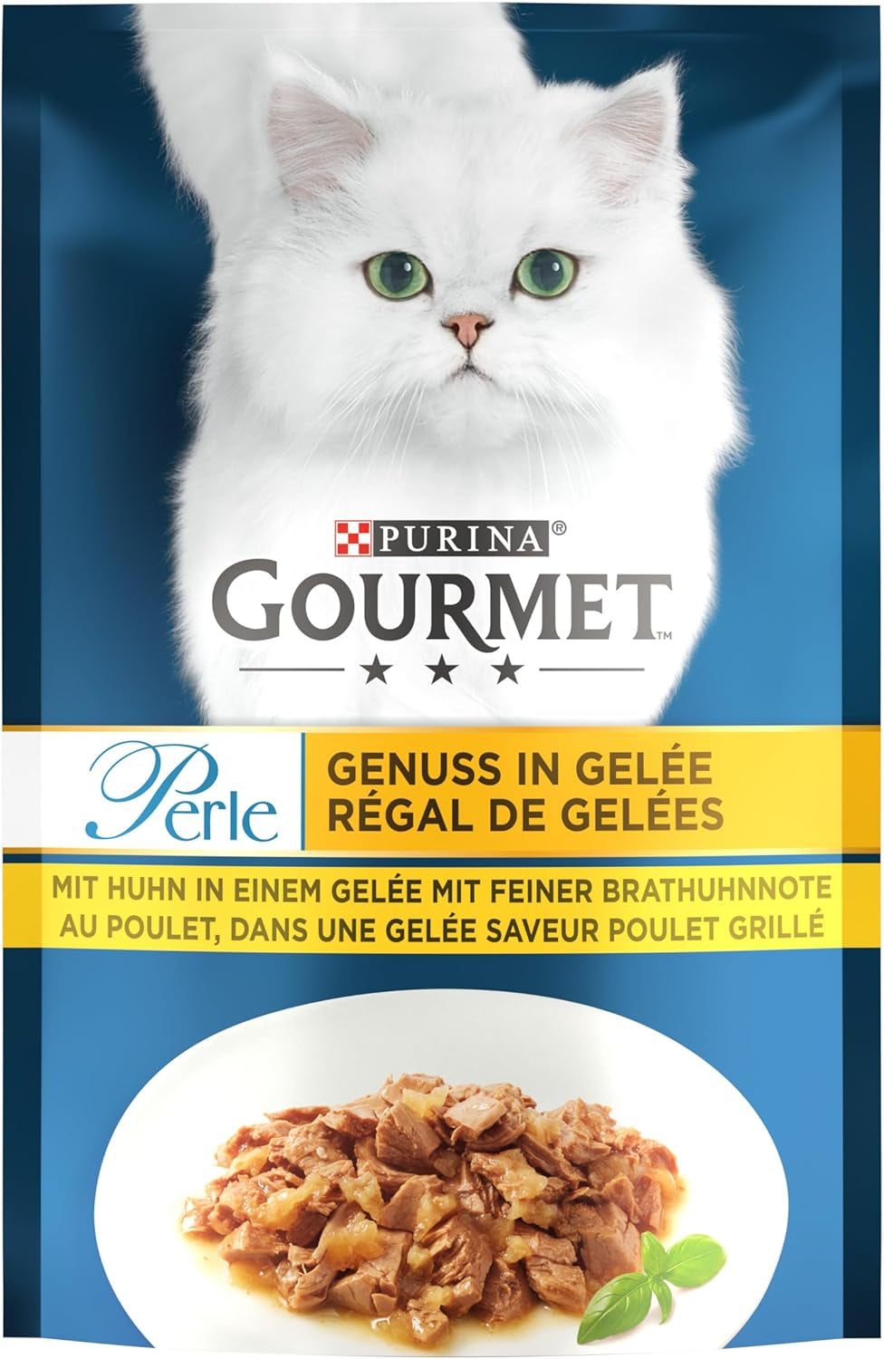 Gourmet Perle Delight in Jelly comida húmeda para gatos con pollo y un delicado sabor a pollo al horno, paquete de 26 (26 x 85 g)