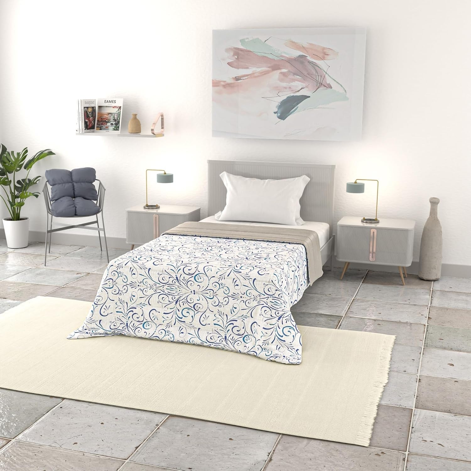 Manta básica de verano, microfibra, rayas jeans, 200X240Cm Edredones y colchas Naty Shop Ornatotex 200X240Cm