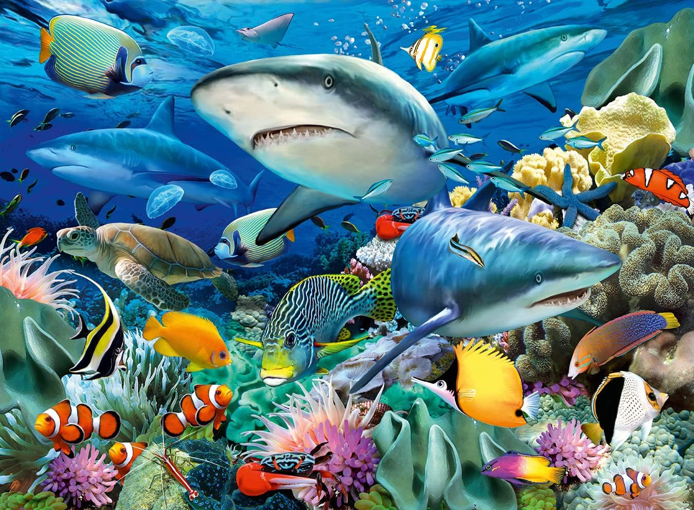 Puzzle Ravensburger para niños - 10951 Reef Of Sharks - Puzzle con el mundo submarino para niños a partir de 6 años, con 100 piezas en formato Xxl Puzzle Naty Shop