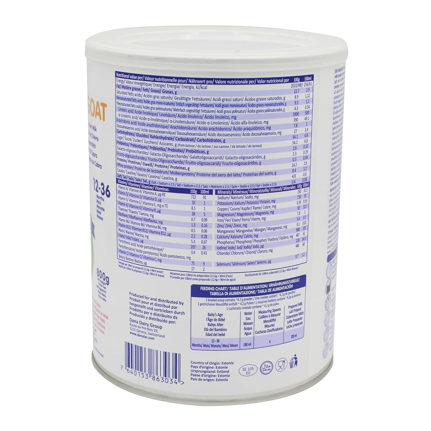 Danalac (paquete de 1) Fórmula avanzada de leche de cabra para el crecimiento 800 g de leche en polvo para bebés etapa 3 para niños pequeños y bebés de 1 a 3 años