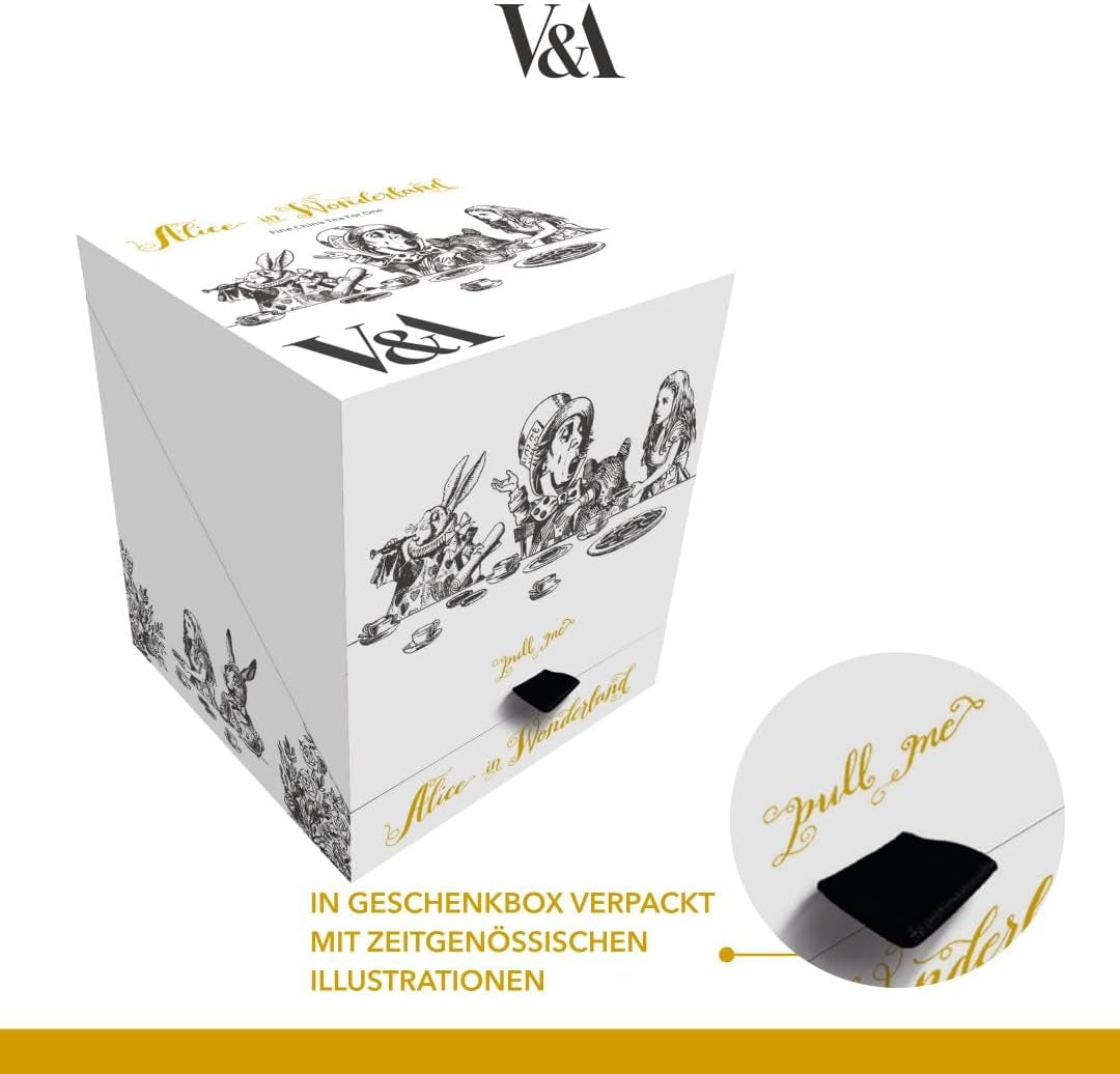 Juego de tetera y tazas Alicia en el País de las Maravillas para 1 persona en caja de regalo, servicio de té de porcelana fina, blanco, 250 ml