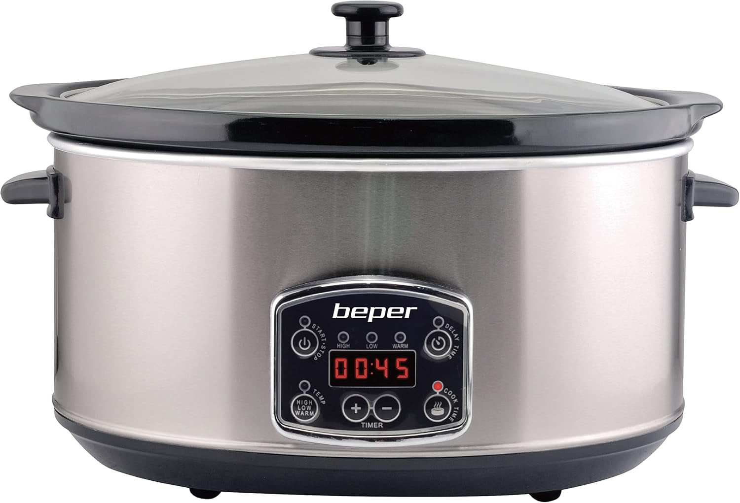 Beper BC.510 Olla de Cocción Lenta, 280 W, 4,5 litros, Vitrocerámica, Negro y Acero Olla de Cocción Lenta Naty Shop Default Title