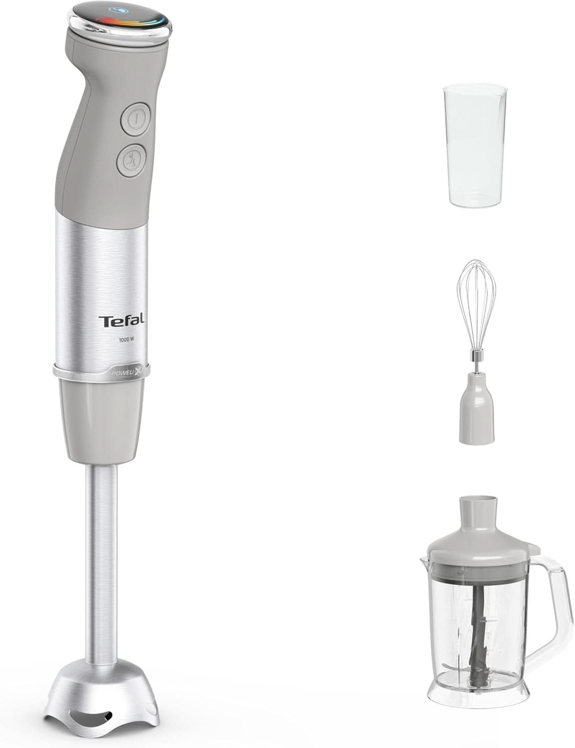 Tefal Quickchef+ 3 en 1 XL Stabmixer/Zerkleinerer/Schneebesen, 1000 W, Intuitive Geschwindigkeitsregelung, Turbo-Taste, Powelix-Messer-Technologie, Edelstahl, Grau, HB67MB30 Cocina Naty Shop